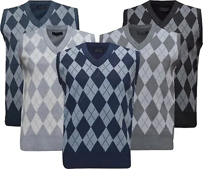 Mens Sleeveless Argyle V Neck Jumper Sweater Tank Top Pullover Golf Casual M-2XL • £10.95