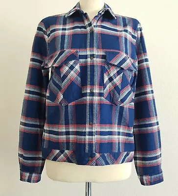 ZARA Blue & Red Cotton Check Over Shirt Workers Shacket Jacket - M • $12.44