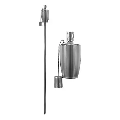 Metal Garden Torch Tiki Paraffin Oil Fire Lantern Barrel Silver • £12
