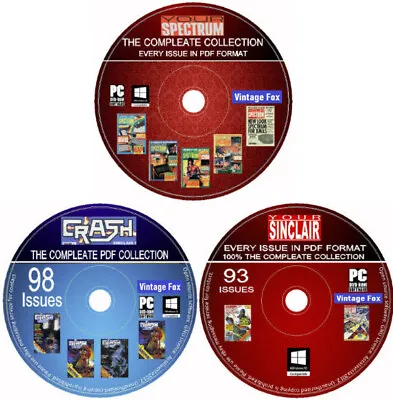 Crash + Your Sinclair + Your Spectrum Magazines All Issues In PDF Complete 3 DVD • £7.99