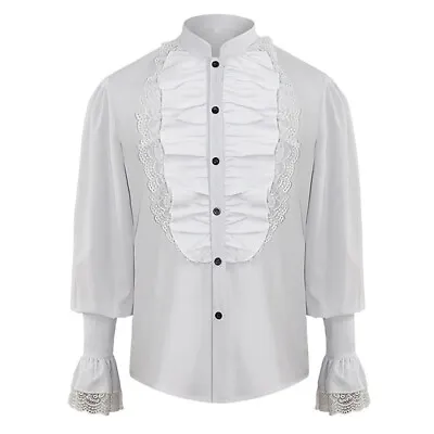 Men Victorian Puff Long Sleeve Vampire Shirt Tops Ruffle Pleated Blouse Tops • $33.99