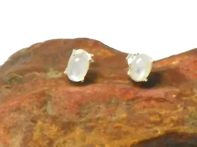 White Oval Moonstone Sterling Silver 925 Gemstone Stud Earrings - 5 X 7 Mm • $19.99