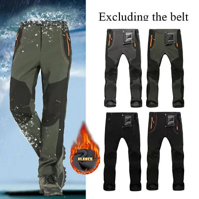 Men's Fleece Lined Softshell Pants Hiking Outdoor Skiing With Belt • $25.89