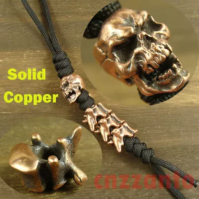   Skull + Vertebrae   Shaped Solid Copper Knife Lanyard Bead Paracord Beads H197 • $34.99