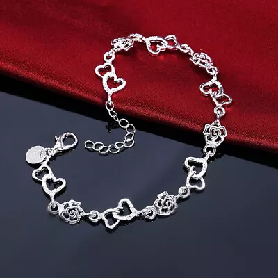 Hot New 925 Sterling Silver Fine Heart Flower Bracelet For Woman Fashion Jewelry • $2.05