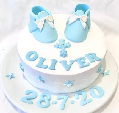 Edible Baby Booties Shoes Personalised Christening Baptism Glitter Cake Topper • £17.65