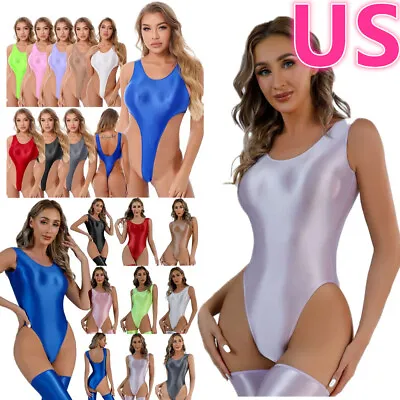 US Women One-piece Bodysuit Shiny High Cut Thong Jumpsuit Leotard Swimwear Beach • $6.76