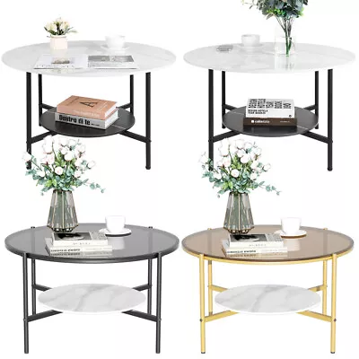 Modern Coffee Table Storage Shelf High Gloss Tables Glass Sintered Stone 2-tier • $179.95