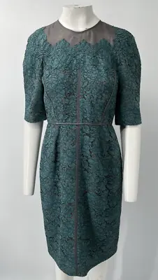 J. Mendel ALTERED Teal Lace 3/4 Sleeve Sheath Dress Sz 12 • $255