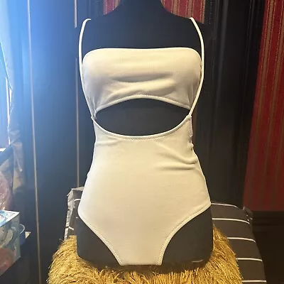 Zaful Swim White Suspender Bathing Suit Swim Suit Bikini M Sexy Unique Beachwear • £8.03