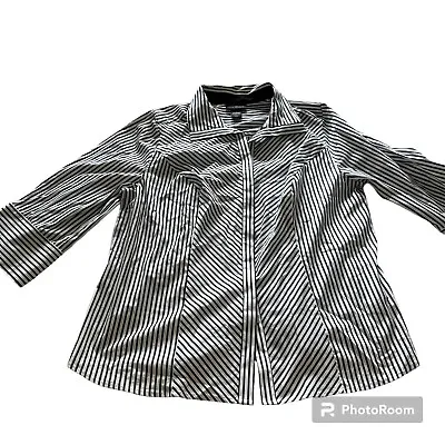 Lane Bryant Long Sleeve Striped Top Metallic Silver Thread Size 18 • $14.99