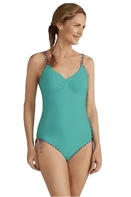 Amoena Fiji Swimsuit 8 B Aqua One Pocketed Mastectomy Piece Ruched NWT • $29.99