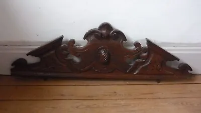 Antique French Hand Carved Wood Solid Oak Pediment 34 Inches • $199.90