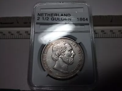 1864 Netherland 2 1/2 Gulden Silver Crown • $58