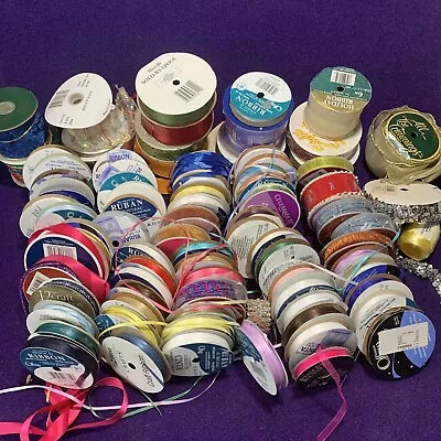 Lot Of 83 Vintage Ribbon Lot Satin Poly Unwired Wired Velvet Gifts Sewing Spool • $1.99