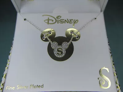 Disney Fine Silver Plated Mickey Mouse Pendant Necklace Initial S • $4.99