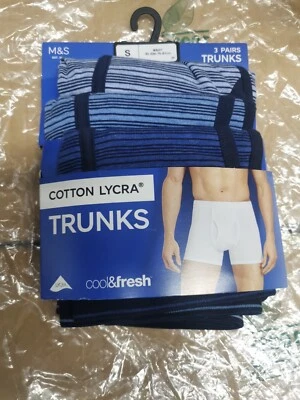 £13.99 • Buy M&S Mens 3 Pack Trunks Cool & Fresh Flexifit Stretch Underwear Cotton Lycra