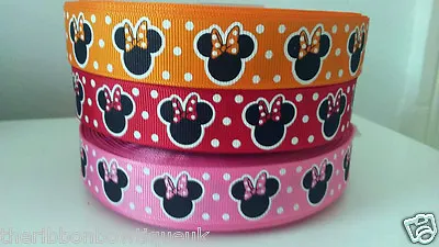 1 Metre 3/8 (10mm) 22mm(7/8 )  MINNIE MOUSE POLKA DOT PRINTED GROSGRAIN RIBBON  • £0.99