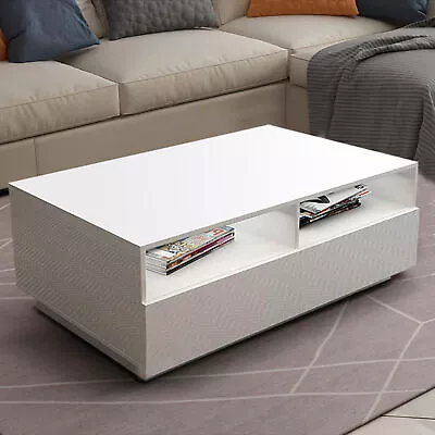 Modern Rectangle High Gloss Marble Coffee Table Living Room Furniture White USA • $76.95