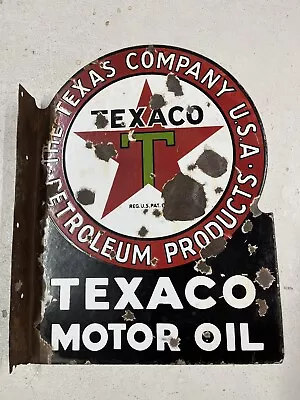 Vintage Texaco Enamel Double Sided Sign. • $1250