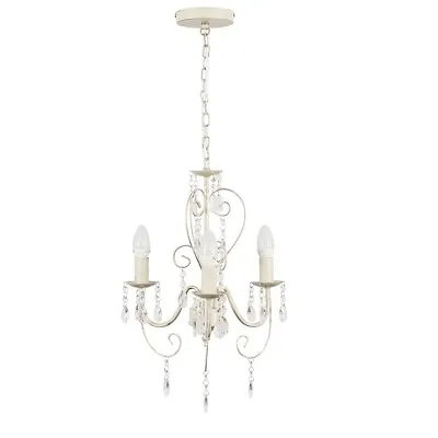 Vintage Distressed Ceiling Light Fitting White 3 Way Chandelier LED Light Bulbs • £32.99