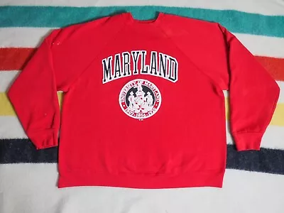 VTG 80s 90s Tultex University Maryland Terrapins Red USA Pullover Sweatshirt XL • $39.95