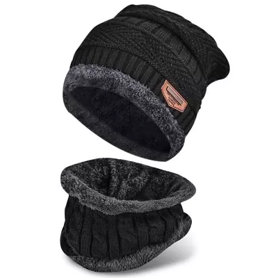  Winter Beanie Hat Scarf Set Warm Knit Hat Thick Fleece Lined Winter 2 Pcs • £7.99