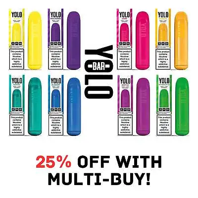 YOLO Wick Disposable Vape Bars 20mg Nic Salt 575 Puffs Pen Ecig Juice Pod Kit • £0.99