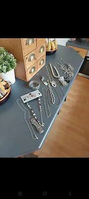 Job Lot Of Silver Costume Jewelery 16 Items In All Necklaces Bracelets Broach  • £9.99