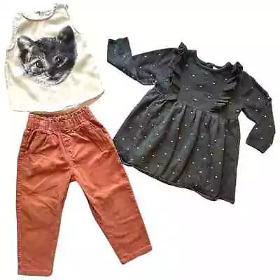 H&M Girl’s Springtime Kitty Cat Basics. Dusty Rose Cream Grey.  Set Of 3. 2-3y • $20