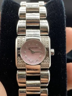 Mauboussin Mini Carre Ladies Diamond Stainless Bracelet Watch Quartz Pink Dial • $449