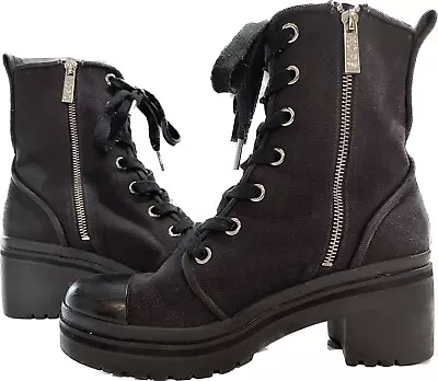 Michael Michael Kors Cory Black Canvas Combat Boots Women's Size 7.5 • $44.99