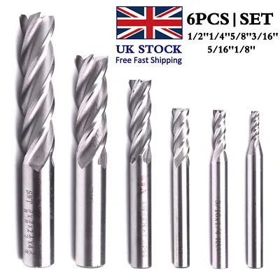 6PCS CNC Machine 4 Flute HSS End Mill Cutter Slot Spiral Milling Drill Bits Tool • £12.96