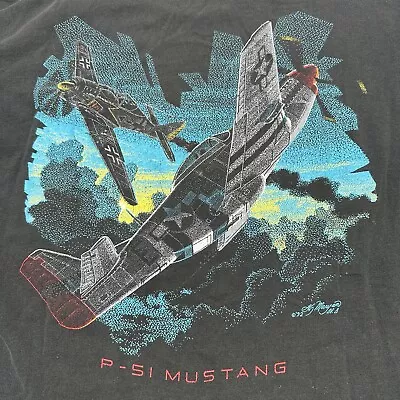 Vintage P-51 Mustang T Shirt Mens L Short Sleeve Fighter War Plane Casual Tee • $22