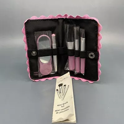 Mary Kay MK Signature Mini 4 Makeup Brush Set W/ Mirror In Black Fabric Case NOS • $10.99