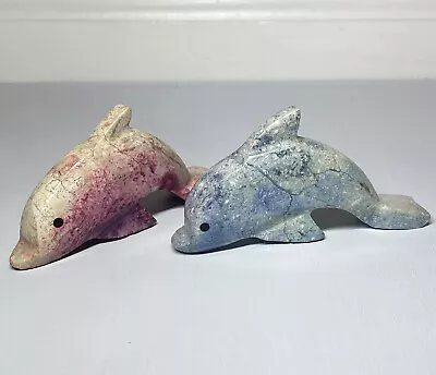 2 Vintage Carved Marble Dolphin Paperweights Coastal Figurines Beach Decor Two • $12.08