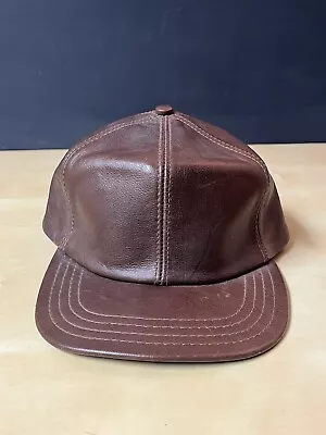 Vintage Henschel Brown  Distressed Leather Baseball Cap Hat Made In USA • $20