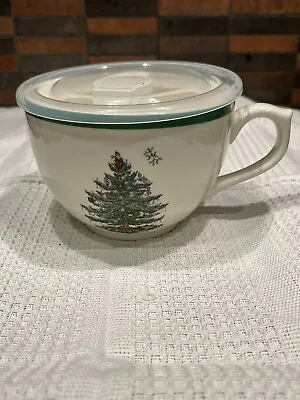Spode Christmas Tree 20 Oz Jumbo Cup With Vented Plastic Lid Soup Mug • $24.99