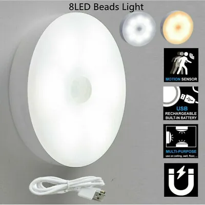 Round LED Motion Sensor Light PIR Wireless Night Light Battery Cabinet Lamp UK • £4.04