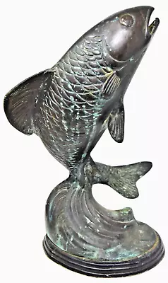 Vintage Bronze Metal Jumping/Leaping Fish Sculpture Koi/Salmon/Trout 14.5  Aprox • $139.99