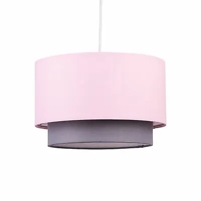 Pink & Grey Modern Ceiling Light Shade Pendant Easy Fit 2 Tier Fabric Lamp Shade • £14.99