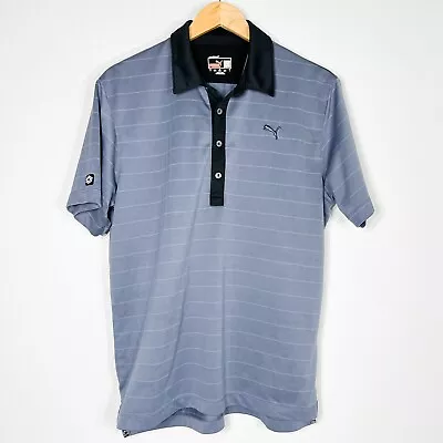 Cobra PUMA Golf Polo Shirt Mens Medium Blue Cell Dry Chevron Contrast Collar • $18.99
