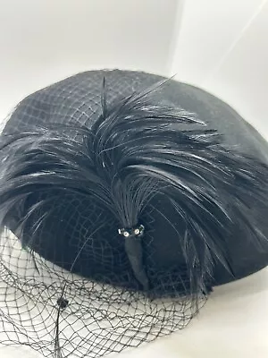 Vtg MR CHARLES Millinery Doeskin Wool Felt Derby Church Hat W Feathers Net Veil • $35