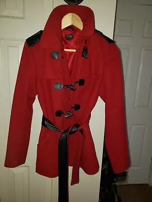 Gorgeous Valentine RED Coat Jacket NICOLE By Nicole Faux Leather Trim  Size M • $19.99