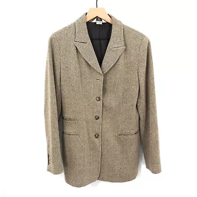 Vintage 90s Y2k GAP Herringbone Silk Wool Blend Long Blazer Brown Academia 12 • $33.75