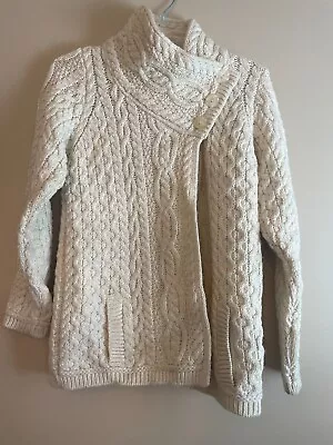 Aran Mor Cardigan 100% Merino Wool Size Small Made In Ireland Three Button Cream • $38