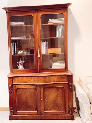 $2100 • Buy Antique Mahogany Library Bookcase With Original Glass Doors - Excellent Conditio