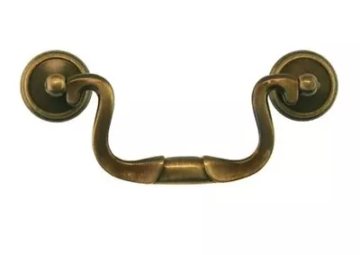 Queen Anne Swan Neck Bail Pull 2 1/2  Centers Polished Brass Antique Style • $10