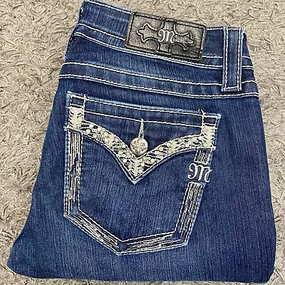 Miss Me Buckle Jeans Womens 28x32 Blue Denim Distressed Cute Pocket Boot Pants • $34.95
