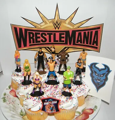 WWE Wrestling Cake Toppers Set Of 12 With 10 Figures WWE Tattoo And Finger Ring • $15.95